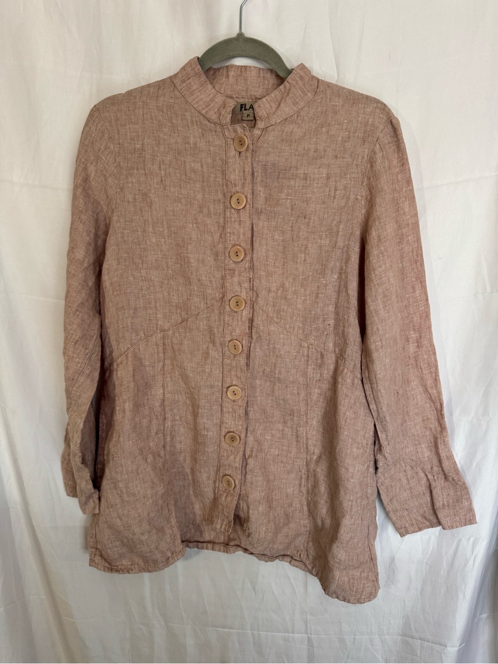 FLAX | 100% Linen Button-Down Blouse Pink Mauve Size P
